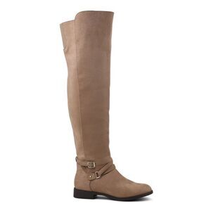 XOXO Womens Beige Buckle Accent Almond Toe Stacked Heel Zip-Up Dress Boots 6.5